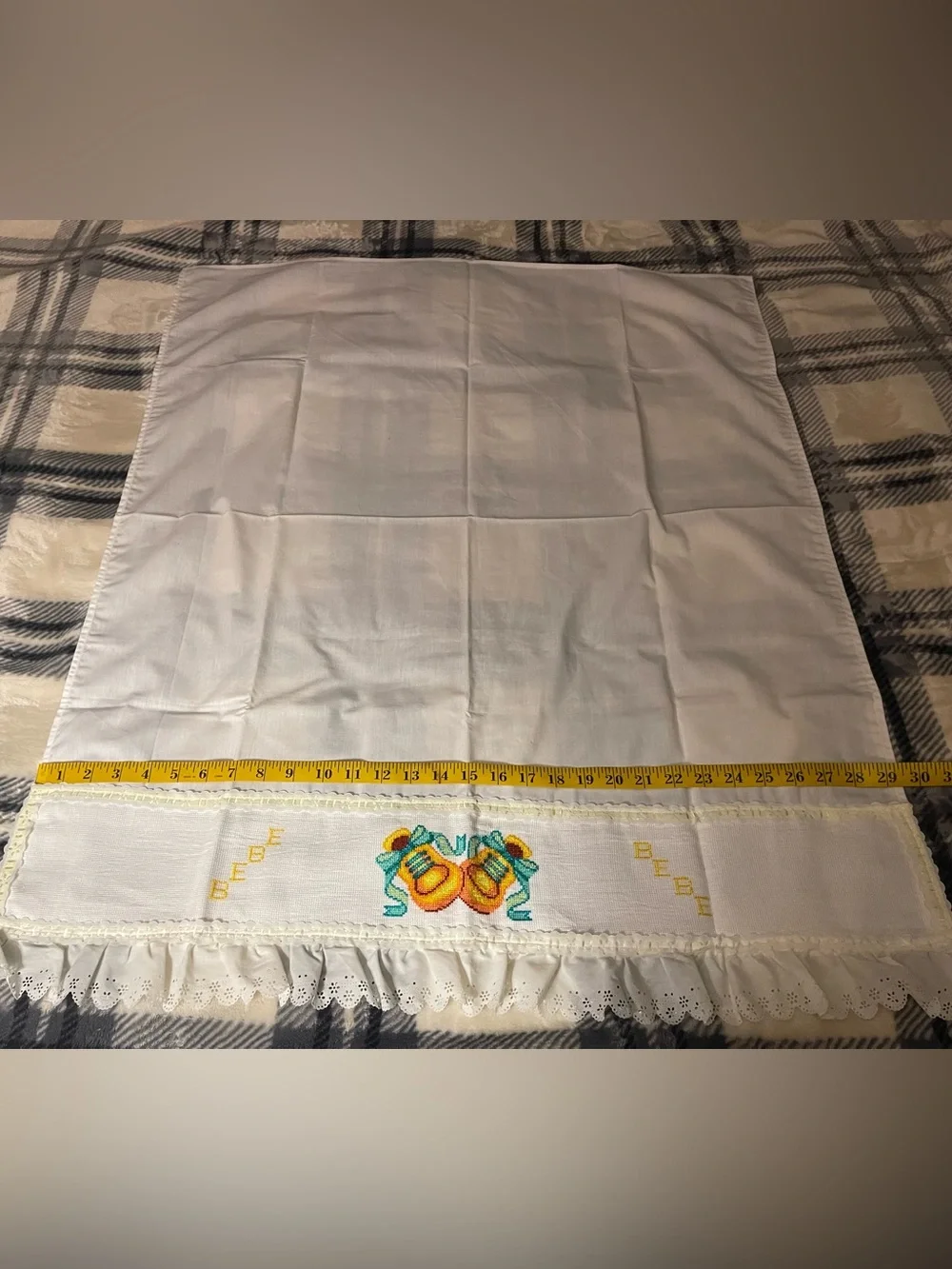 Send offer Handmade cross-stitch Baby White & Yellow Decorative Bed Linen Set